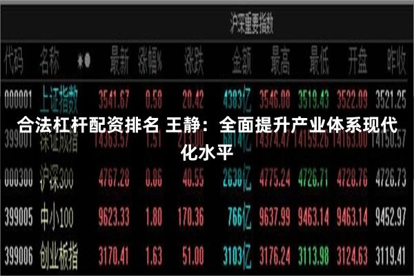 合法杠杆配资排名 王静：全面提升产业体系现代化水平